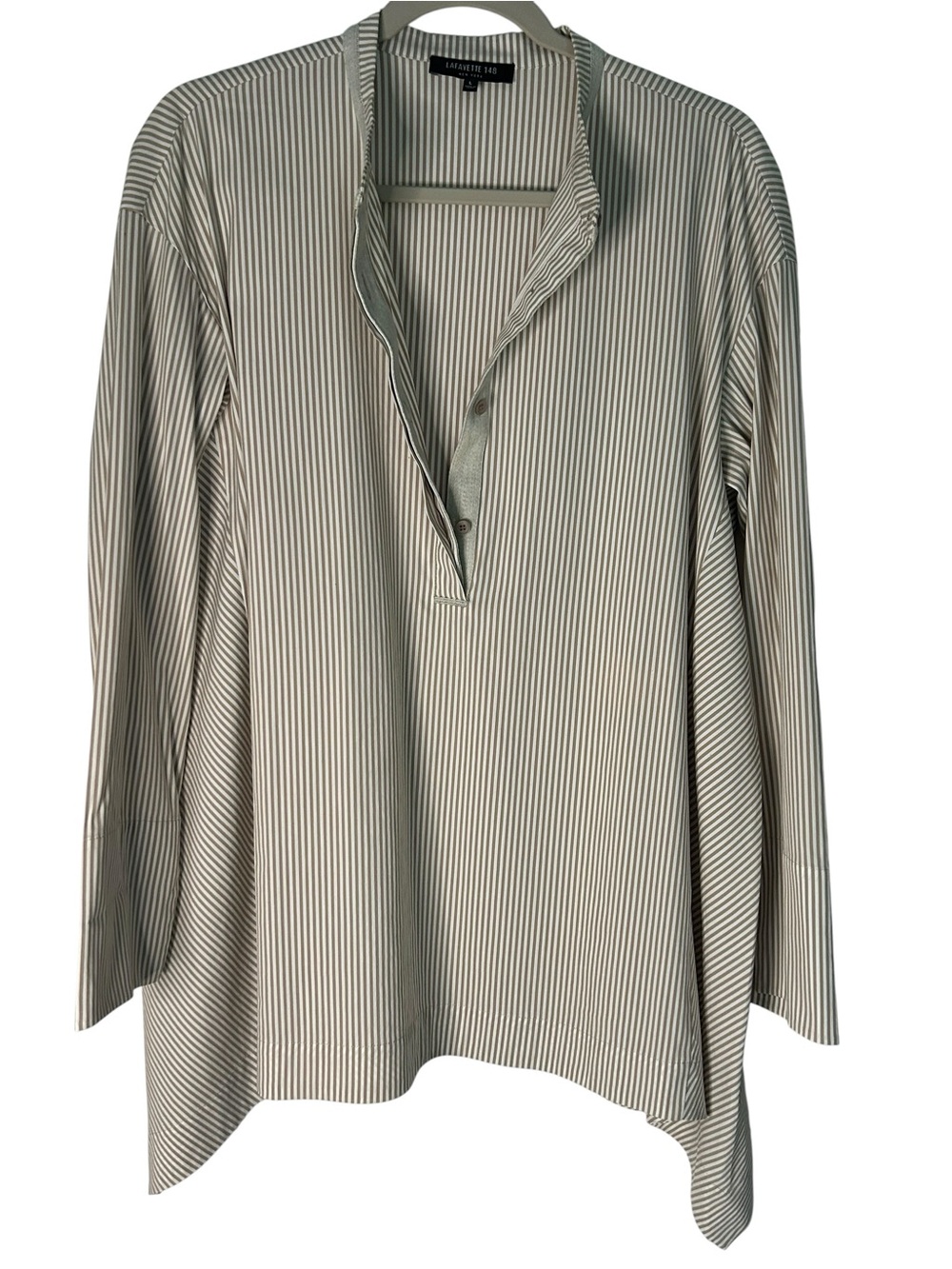 Lafayette 148 New York Beige and Cream Striped Cotton Blend Blouse Tunic Size L
